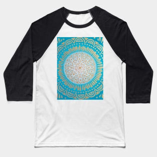 Gold on Aqua Mandala Baseball T-Shirt